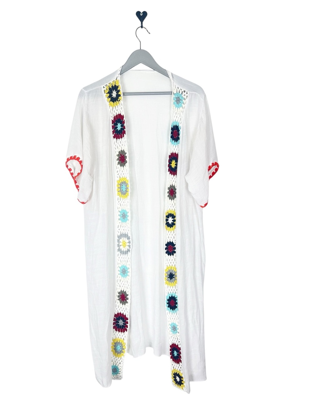 Cover Up Kimono Granny Square gauzy white‎ One Size semi sheer Beachy